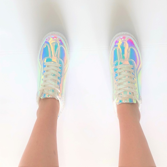 Unicorn Hologram Glitter Kicks Sneakers New White - Picture 2 of 7